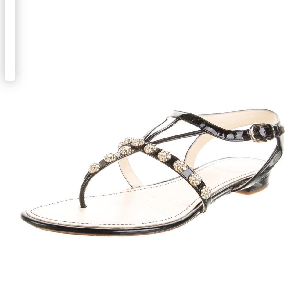 CHANEL-2015 Interlocking CC Logo T-Strap Sandals
